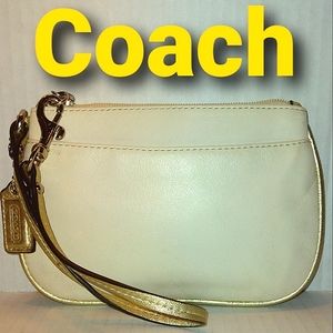 Rare COACH Genuine Leather Ivory & Gold Pocket Clutch Wristlet